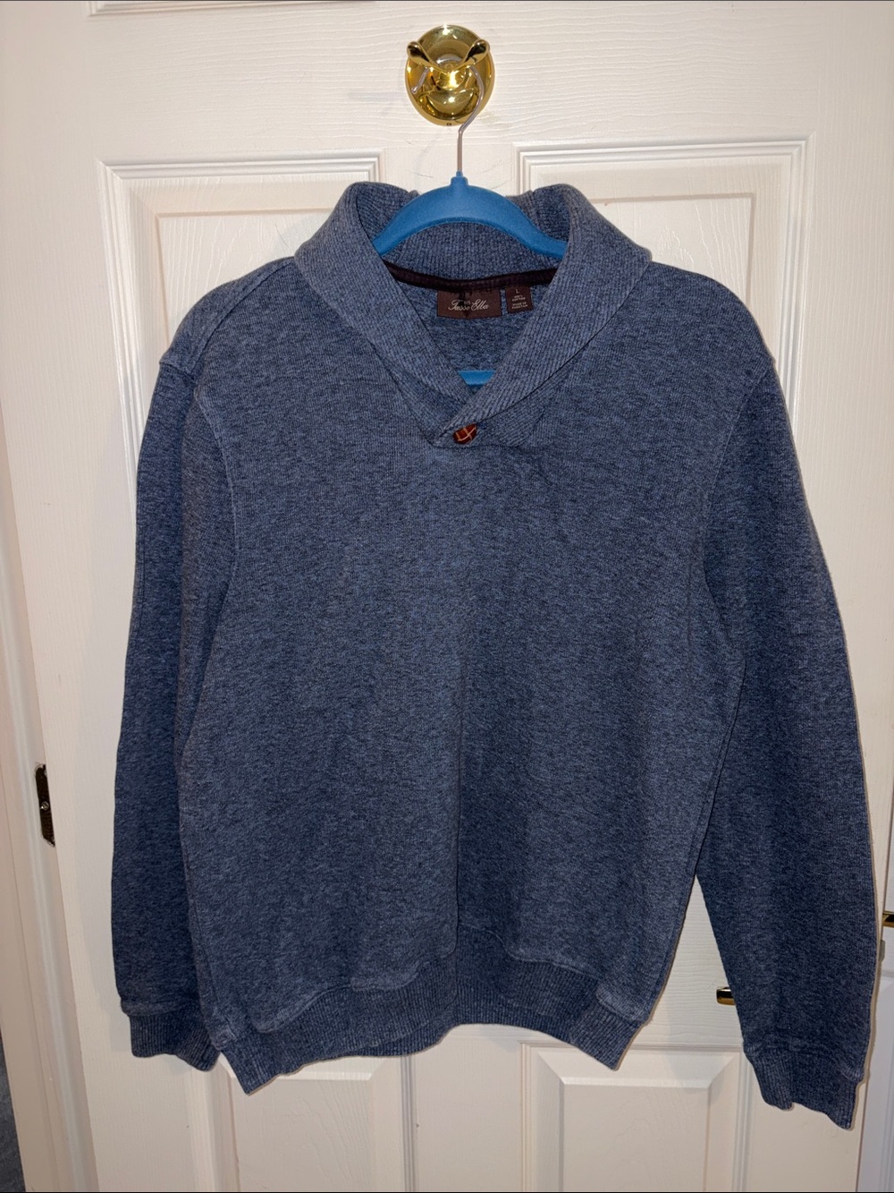 Tasso Elba Men's V-Neck Shawl Collar Sweater - Heather Navy size L